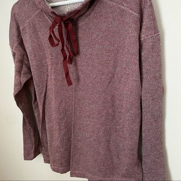 Max Studio Tunic Hoodie Striped Hooded High/low Funnel Neck Burgundy Casual Cute - Picture 5 of 14